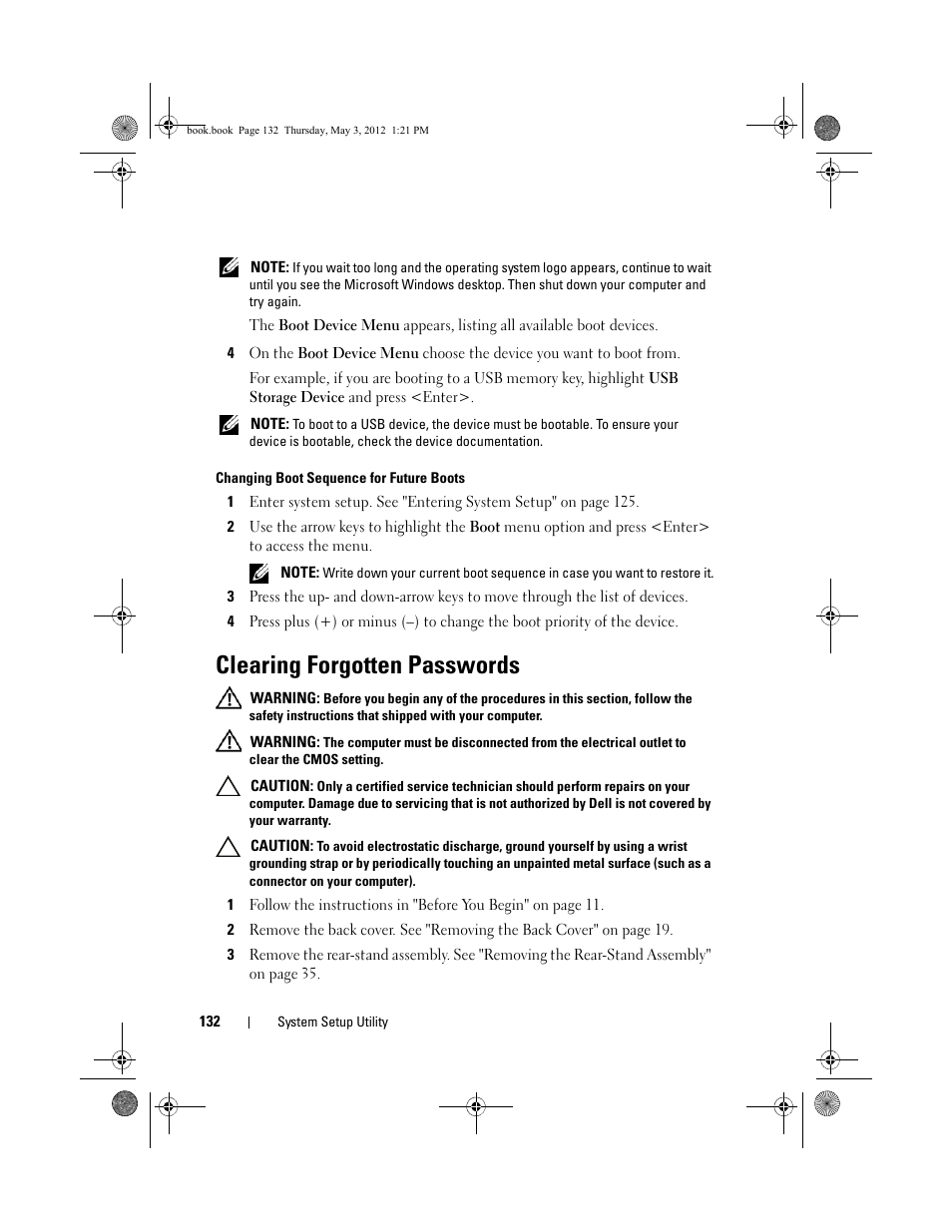 Clearing forgotten passwords | Dell Inspiron One 2320 (Mid 2011) User Manual | Page 132 / 138
