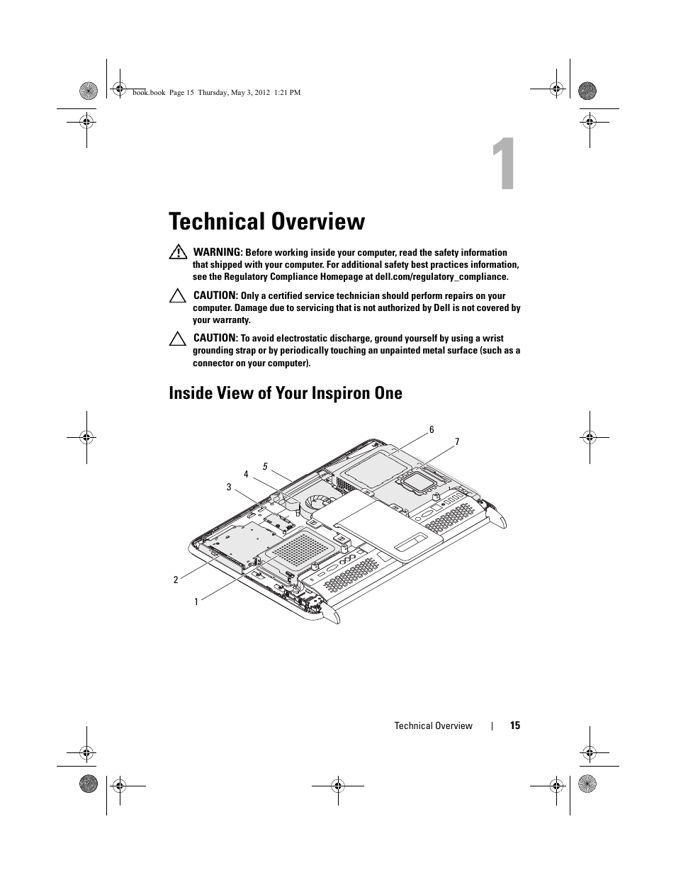 Technical overview, Inside view of your inspiron one | Dell Inspiron One 2320 (Mid 2011) User Manual | Page 15 / 138