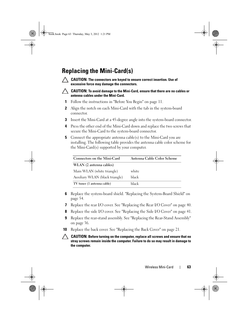Replacing the mini-card(s) | Dell Inspiron One 2320 (Mid 2011) User Manual | Page 63 / 138