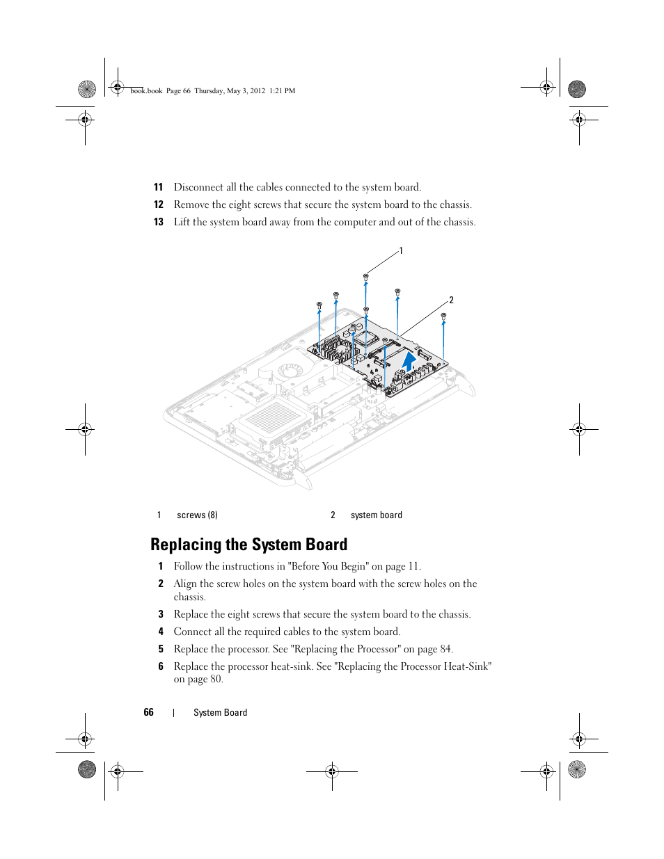 Replacing the system board | Dell Inspiron One 2320 (Mid 2011) User Manual | Page 66 / 138