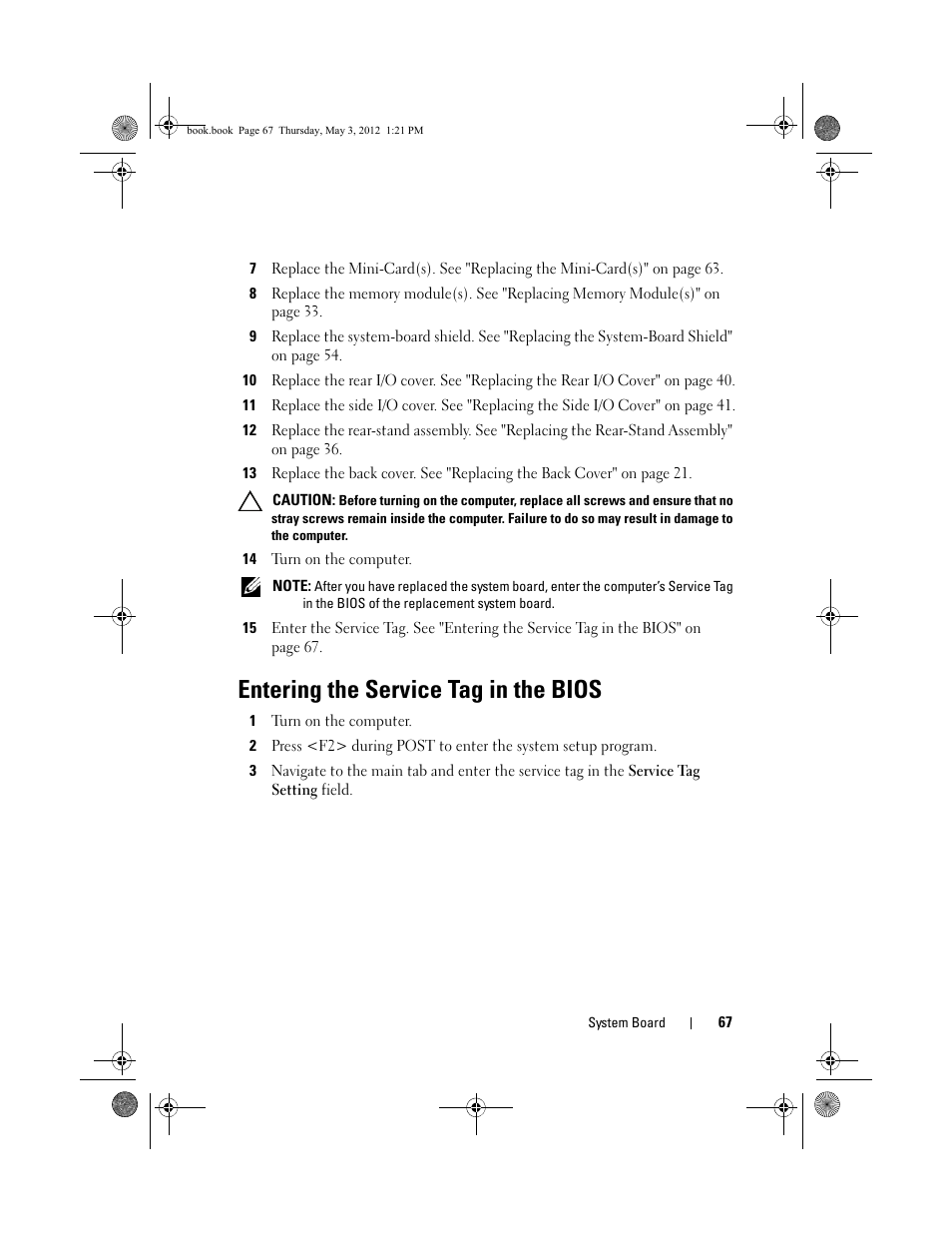 Entering the service tag in the bios | Dell Inspiron One 2320 (Mid 2011) User Manual | Page 67 / 138