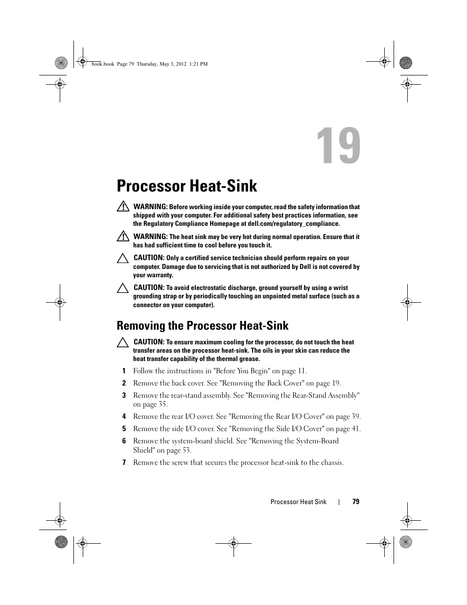 Processor heat-sink, Removing the processor heat-sink, Heat-sink. see "removing the processor heat-sink | Dell Inspiron One 2320 (Mid 2011) User Manual | Page 79 / 138