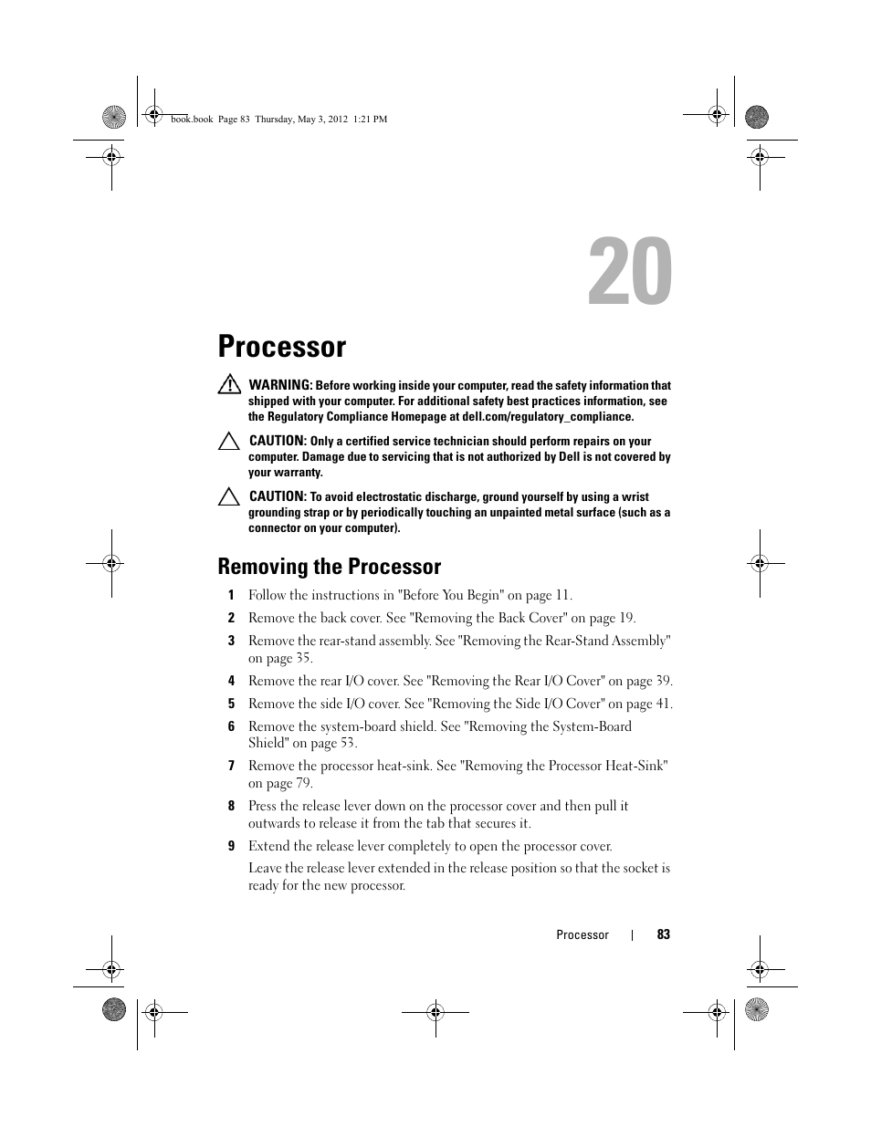 Processor, Removing the processor | Dell Inspiron One 2320 (Mid 2011) User Manual | Page 83 / 138