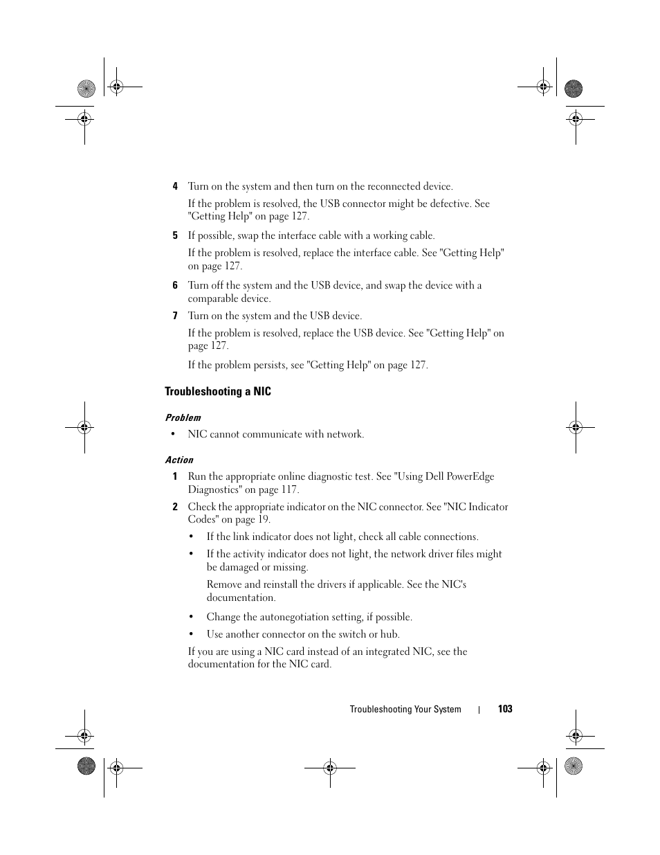 Troubleshooting a nic | Dell PowerEdge R200 User Manual | Page 103 / 182