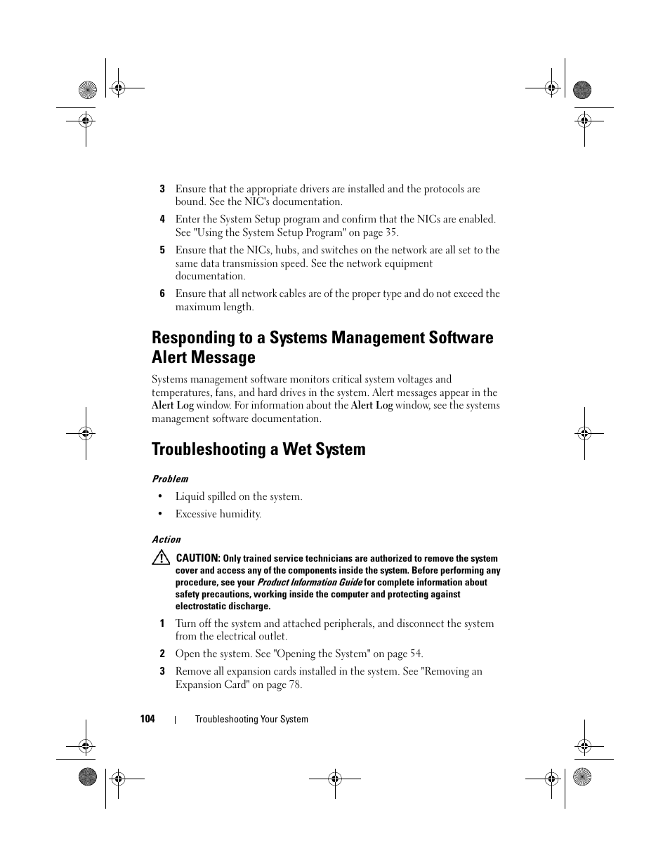 Troubleshooting a wet system | Dell PowerEdge R200 User Manual | Page 104 / 182