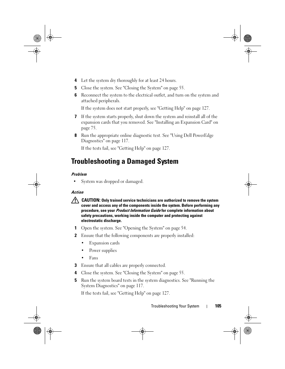 Troubleshooting a damaged system | Dell PowerEdge R200 User Manual | Page 105 / 182
