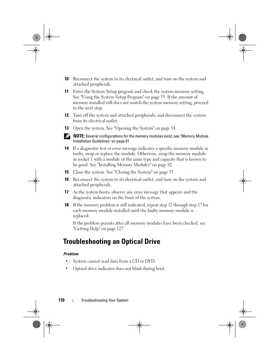 Troubleshooting an optical drive | Dell PowerEdge R200 User Manual | Page 110 / 182