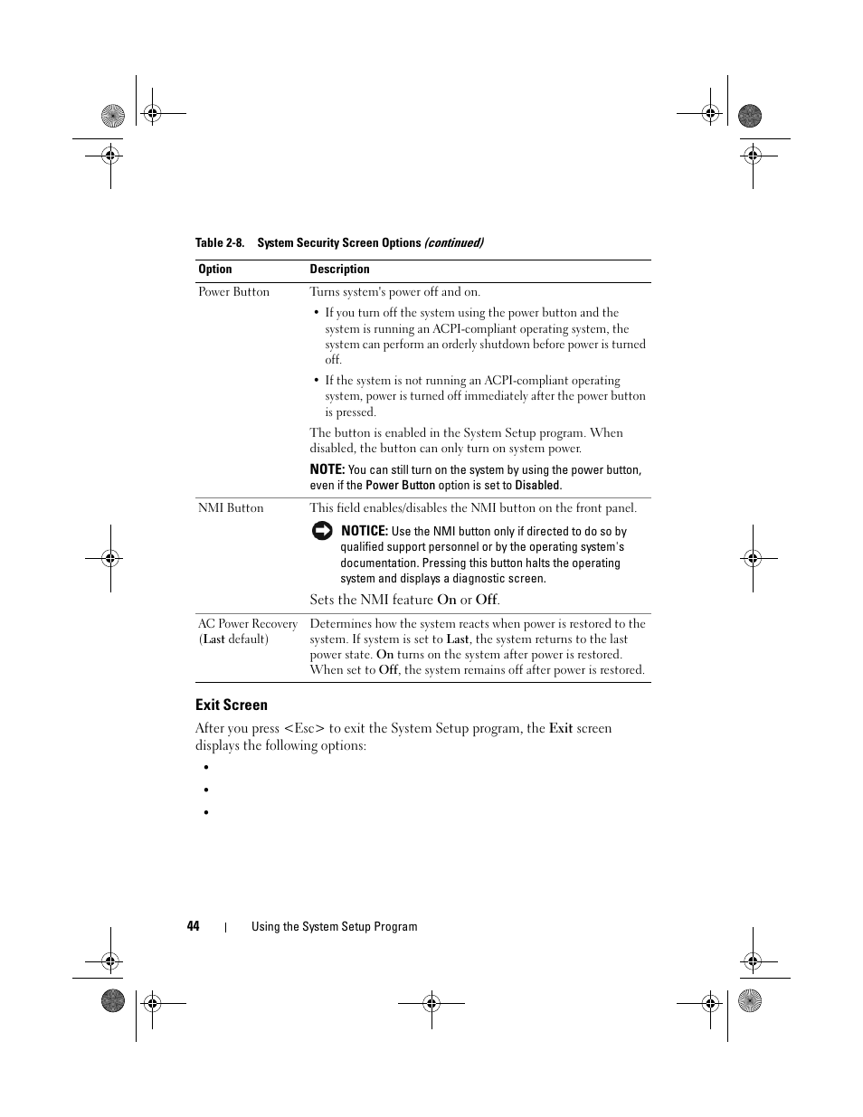 Exit screen | Dell PowerEdge R200 User Manual | Page 44 / 182