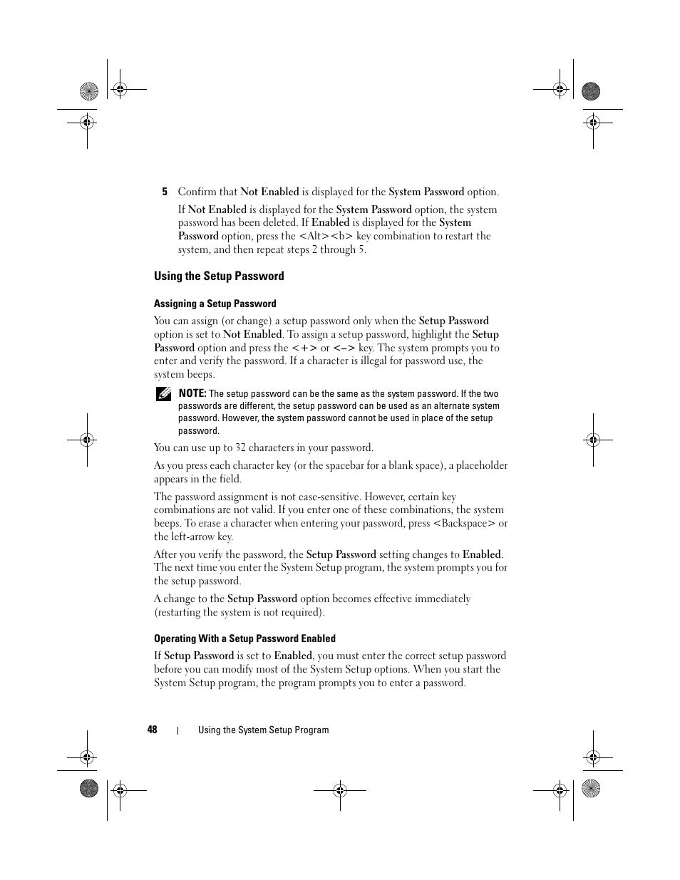 Using the setup password | Dell PowerEdge R200 User Manual | Page 48 / 182