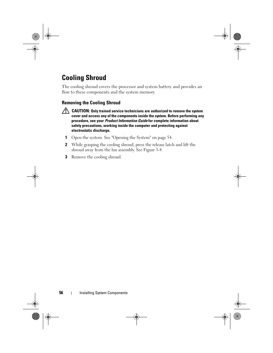 Cooling shroud, Removing the cooling shroud | Dell PowerEdge R200 User Manual | Page 56 / 182