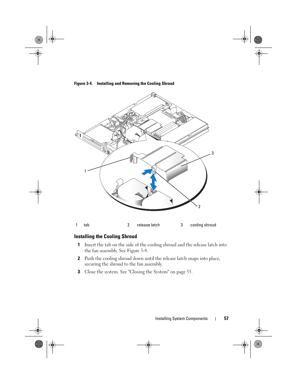 Installing the cooling shroud | Dell PowerEdge R200 User Manual | Page 57 / 182