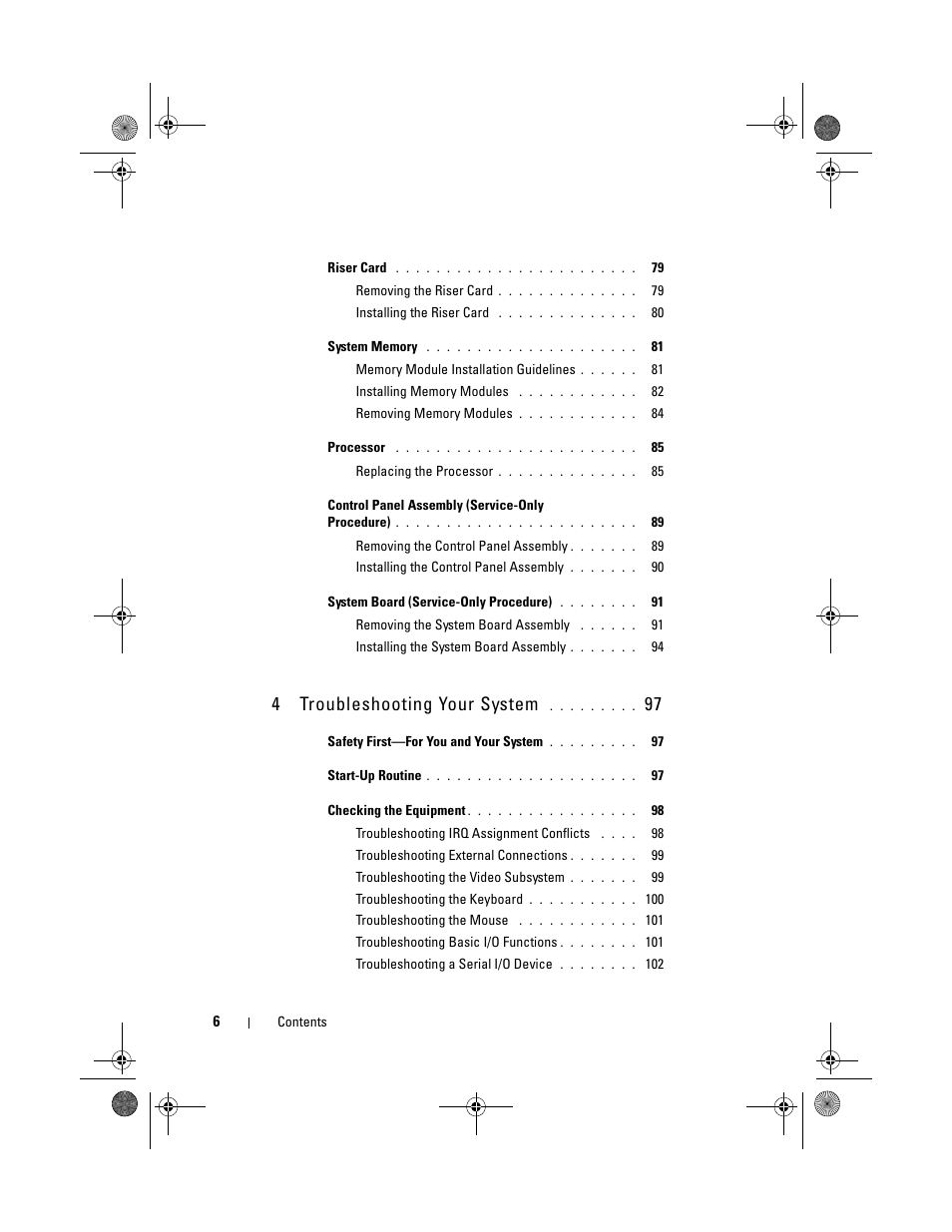 4troubleshooting your system | Dell PowerEdge R200 User Manual | Page 6 / 182