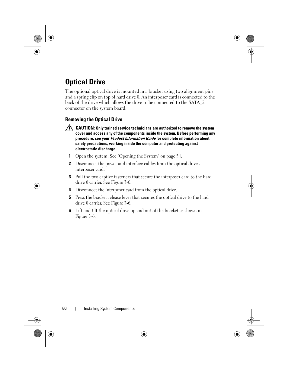 Optical drive, Removing the optical drive | Dell PowerEdge R200 User Manual | Page 60 / 182