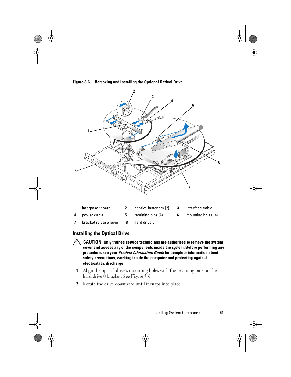 Installing the optical drive | Dell PowerEdge R200 User Manual | Page 61 / 182