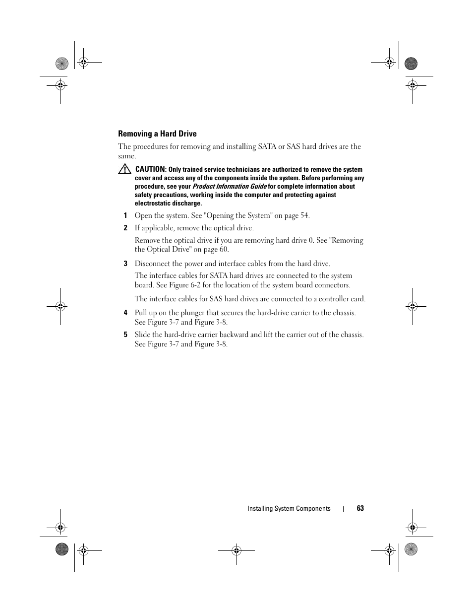 Removing a hard drive | Dell PowerEdge R200 User Manual | Page 63 / 182