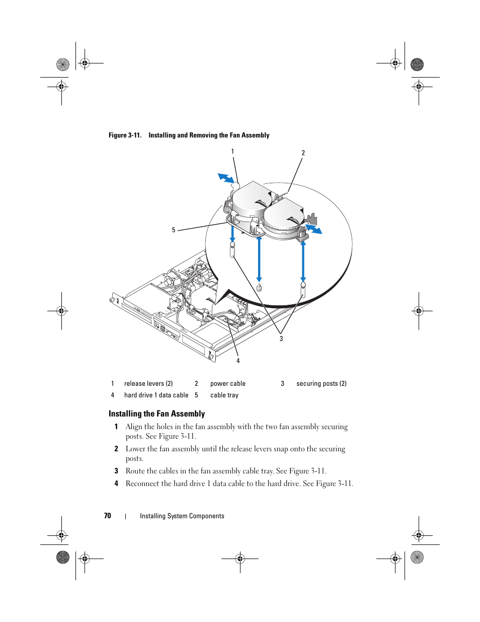 Installing the fan assembly | Dell PowerEdge R200 User Manual | Page 70 / 182