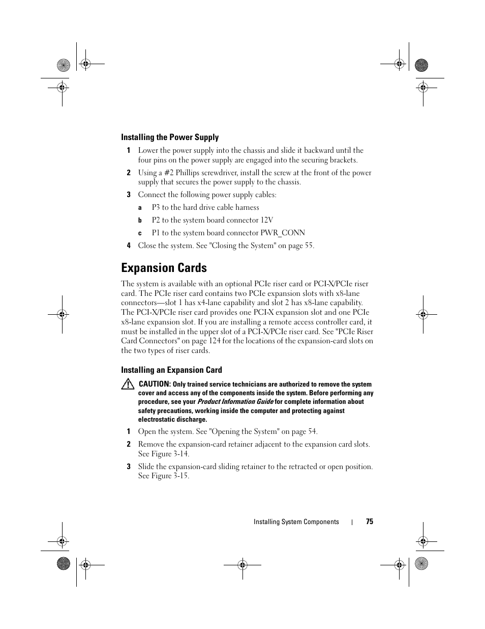 Installing the power supply, Expansion cards, Installing an expansion card | Dell PowerEdge R200 User Manual | Page 75 / 182
