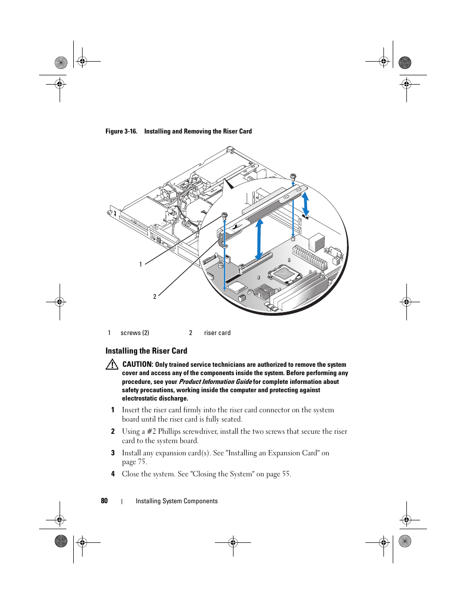 Installing the riser card | Dell PowerEdge R200 User Manual | Page 80 / 182