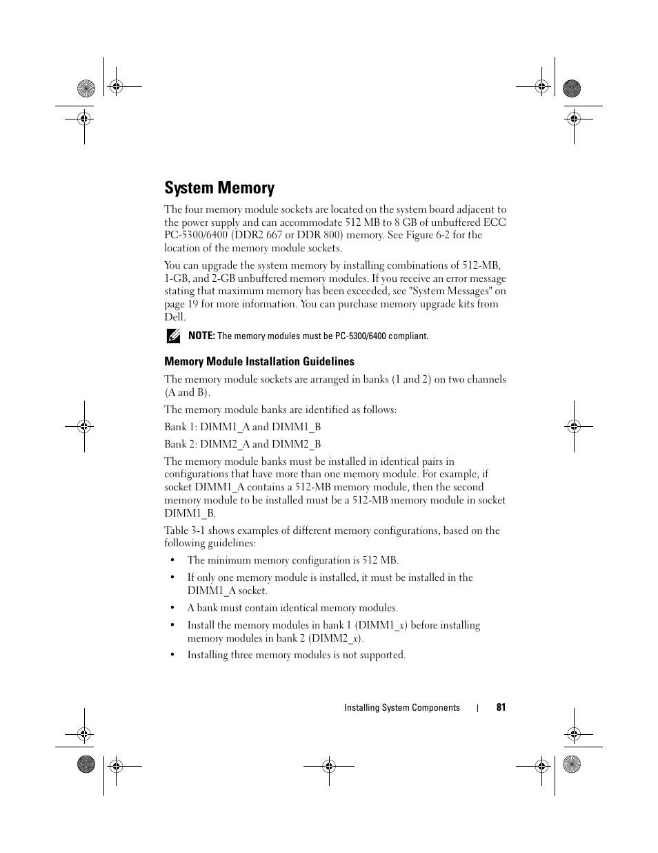 System memory, Memory module installation guidelines | Dell PowerEdge R200 User Manual | Page 81 / 182