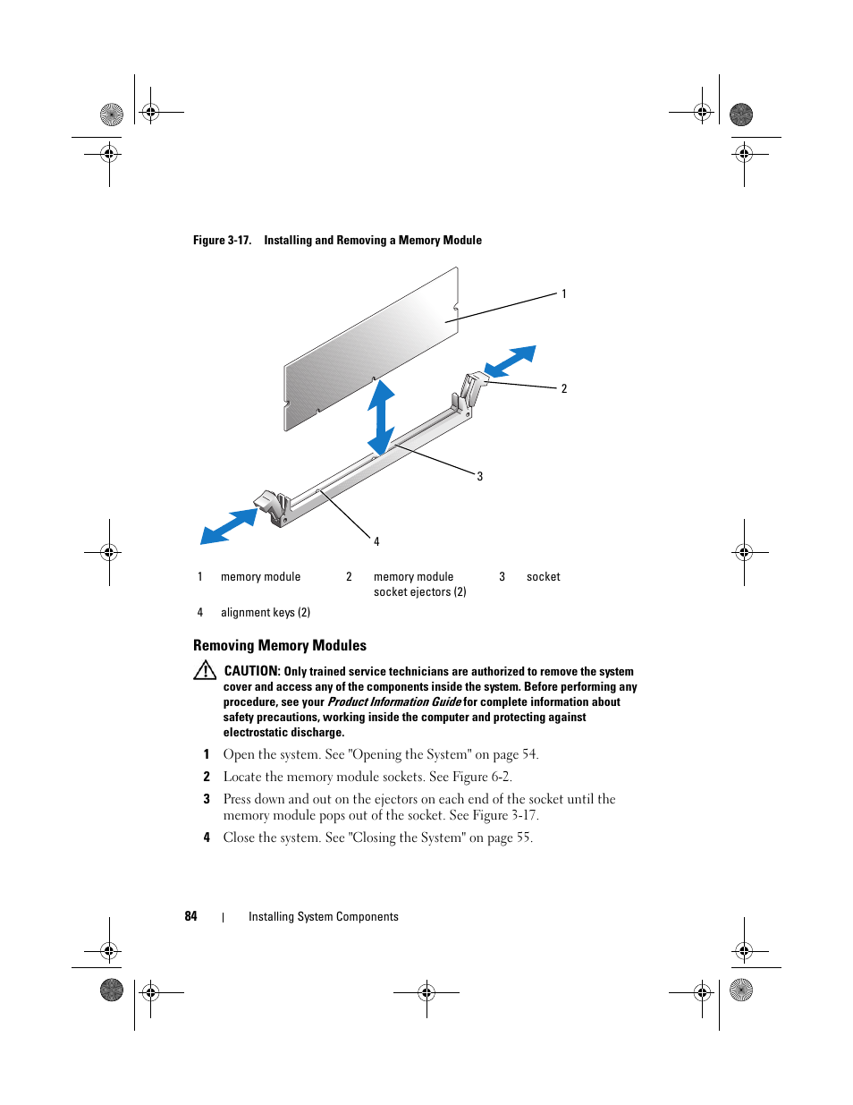 Removing memory modules | Dell PowerEdge R200 User Manual | Page 84 / 182