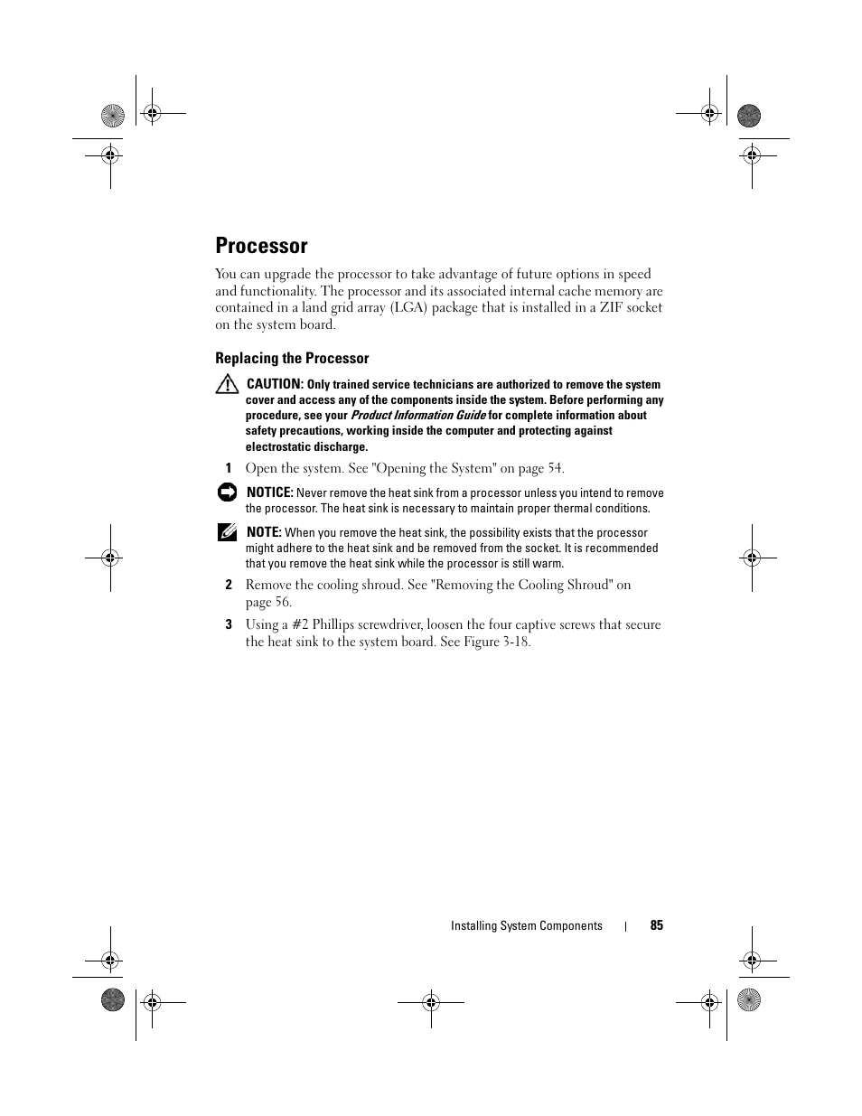 Processor, Replacing the processor | Dell PowerEdge R200 User Manual | Page 85 / 182