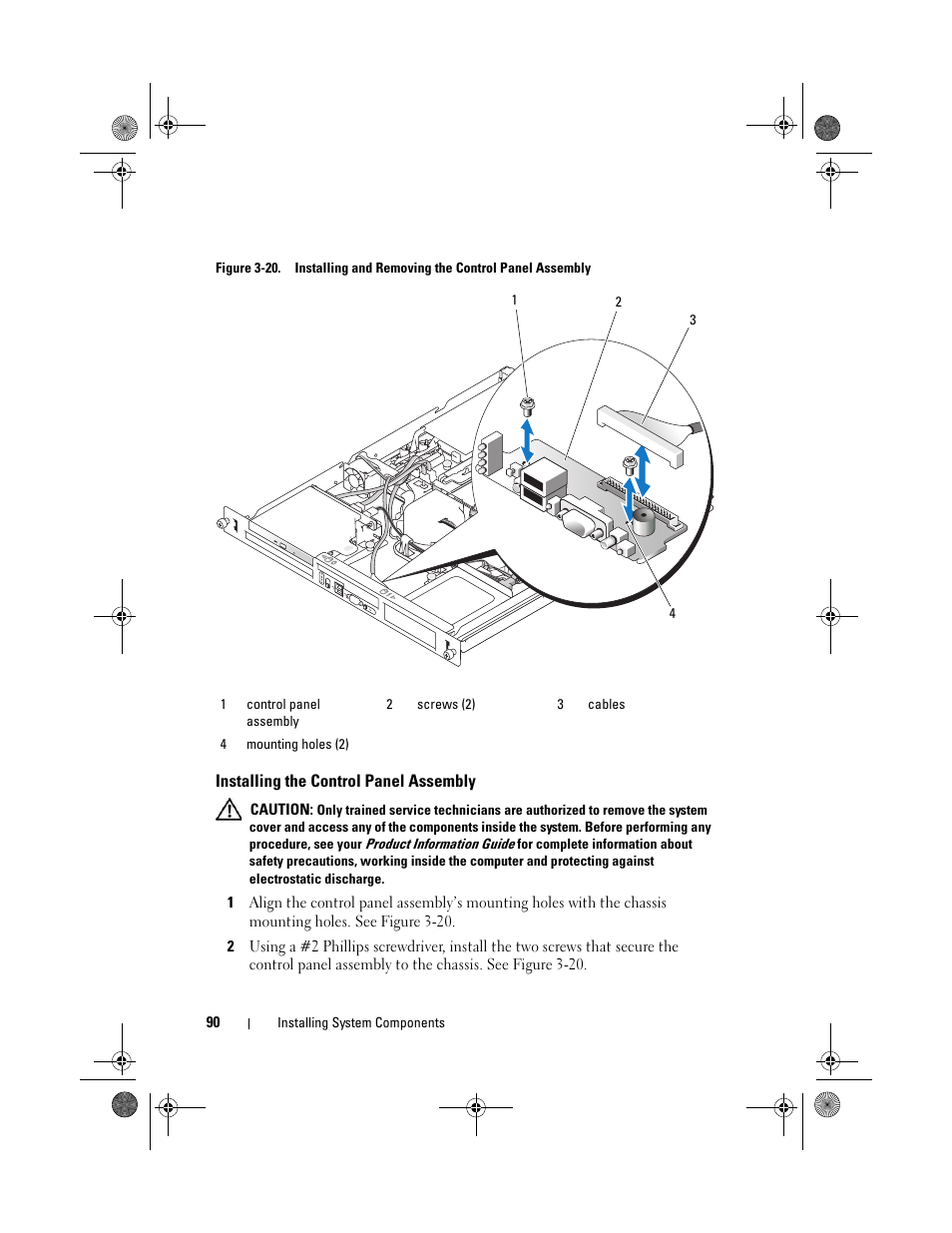 Installing the control panel assembly | Dell PowerEdge R200 User Manual | Page 90 / 182