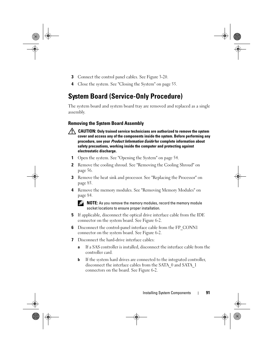 System board (service-only procedure), Removing the system board assembly | Dell PowerEdge R200 User Manual | Page 91 / 182