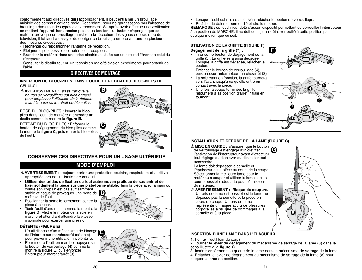 Bc d f | Black & Decker PIRANHA PURNING SAW PSL12 User Manual | Page 11 / 21