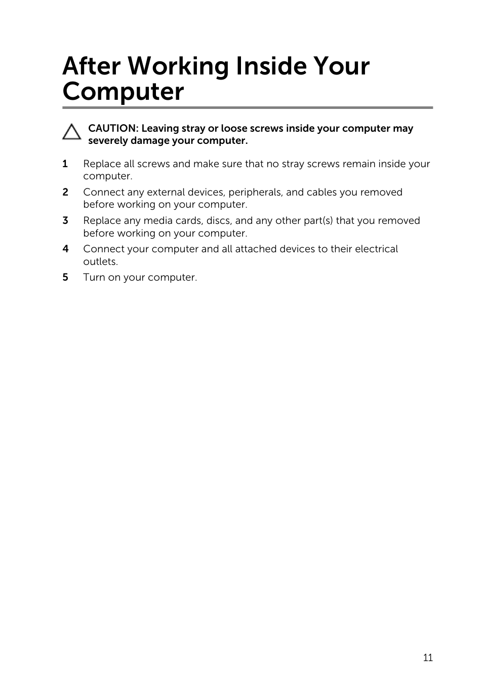 After working inside your computer | Dell Inspiron 14 (5447, Early 2014) User Manual | Page 11 / 79