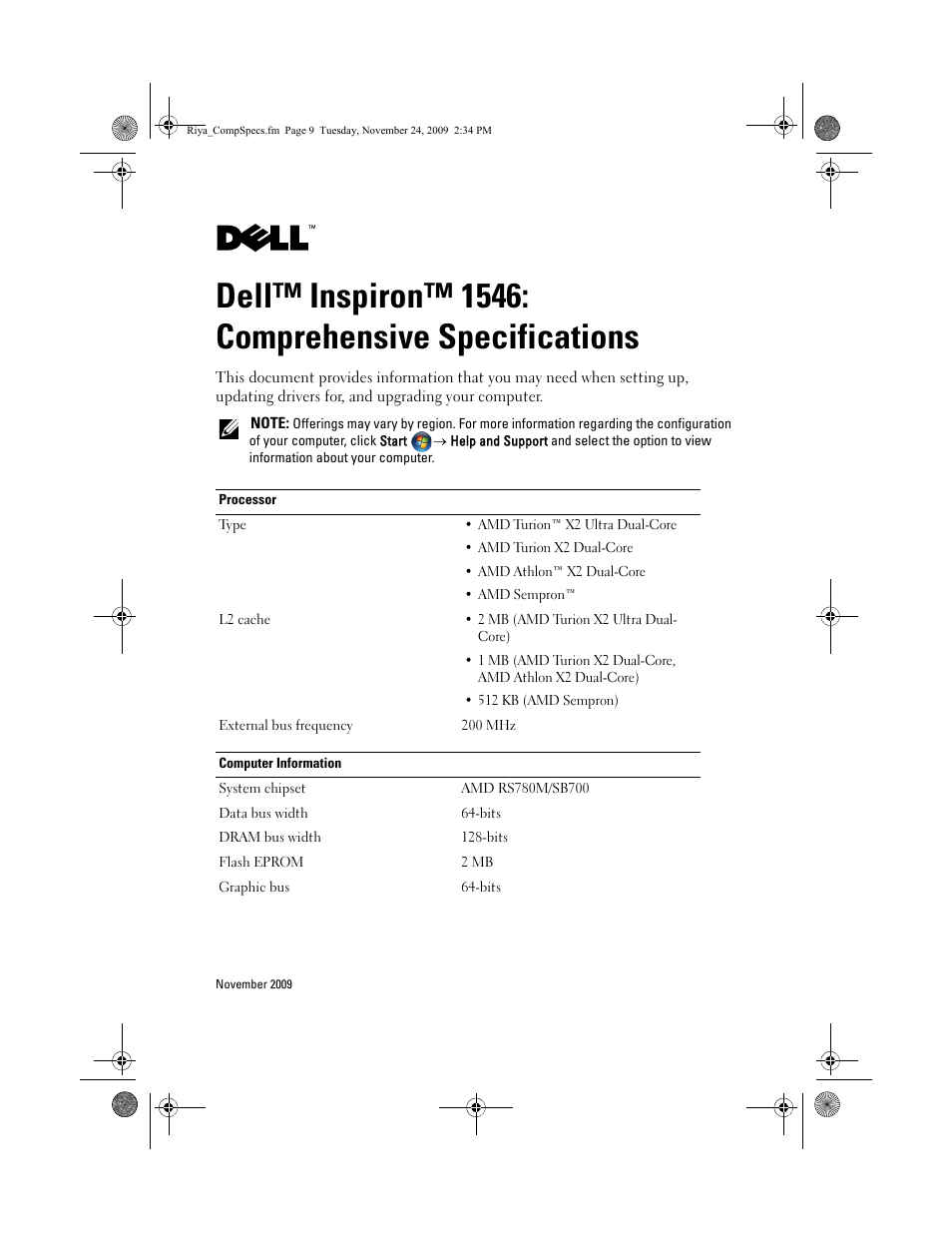 Dell Inspiron 1546 (Late 2009) User Manual | 8 pages