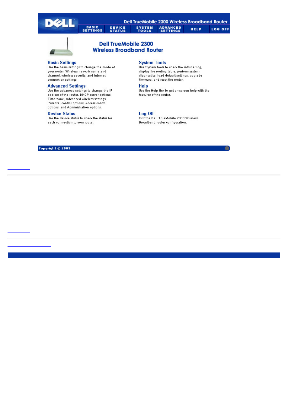 Log off | Dell 2300 Wireless Broadband Router User Manual | Page 47 / 178