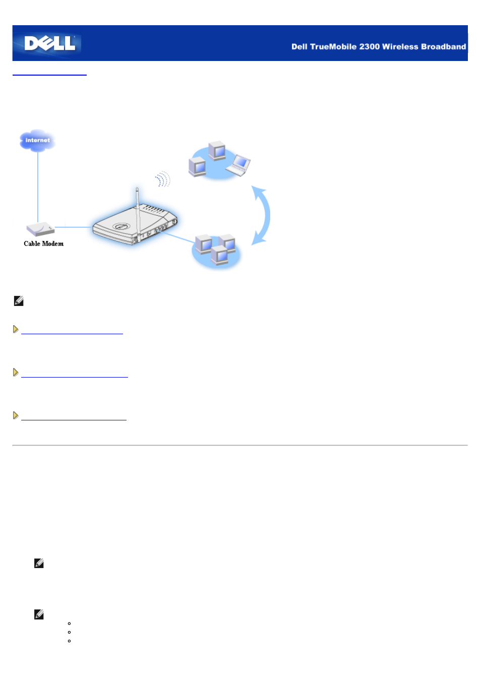 Cable modem connection, Cable modem - standard setup | Dell 2300 Wireless Broadband Router User Manual | Page 48 / 178