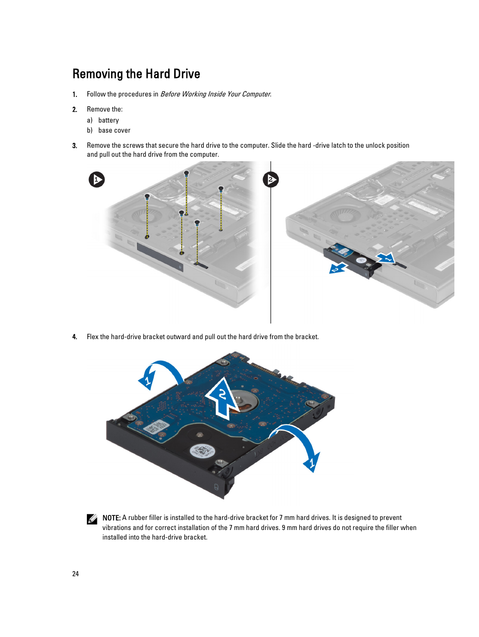 Removing the drive, Removing the hard drive | Dell Precision M4800 (Late 2013) User Manual | Page 24 / 83