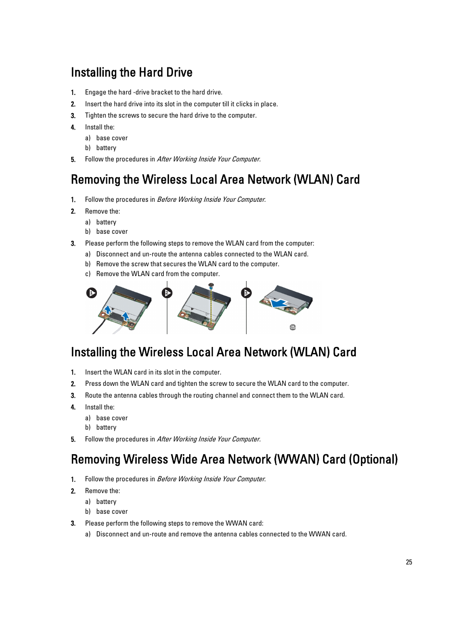 Installing the drive, Installing the hard drive | Dell Precision M4800 (Late 2013) User Manual | Page 25 / 83