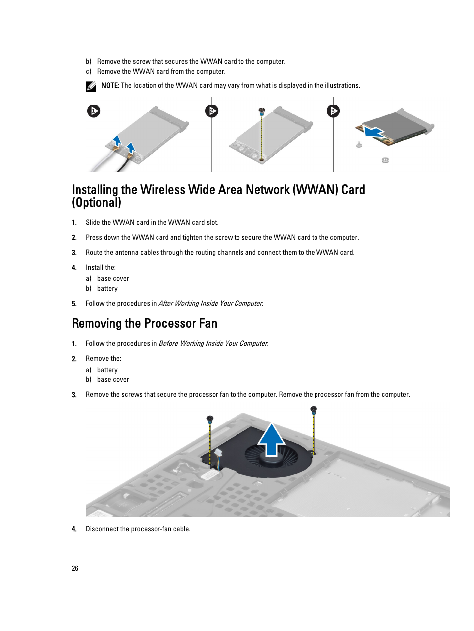 Removing the processor fan | Dell Precision M4800 (Late 2013) User Manual | Page 26 / 83