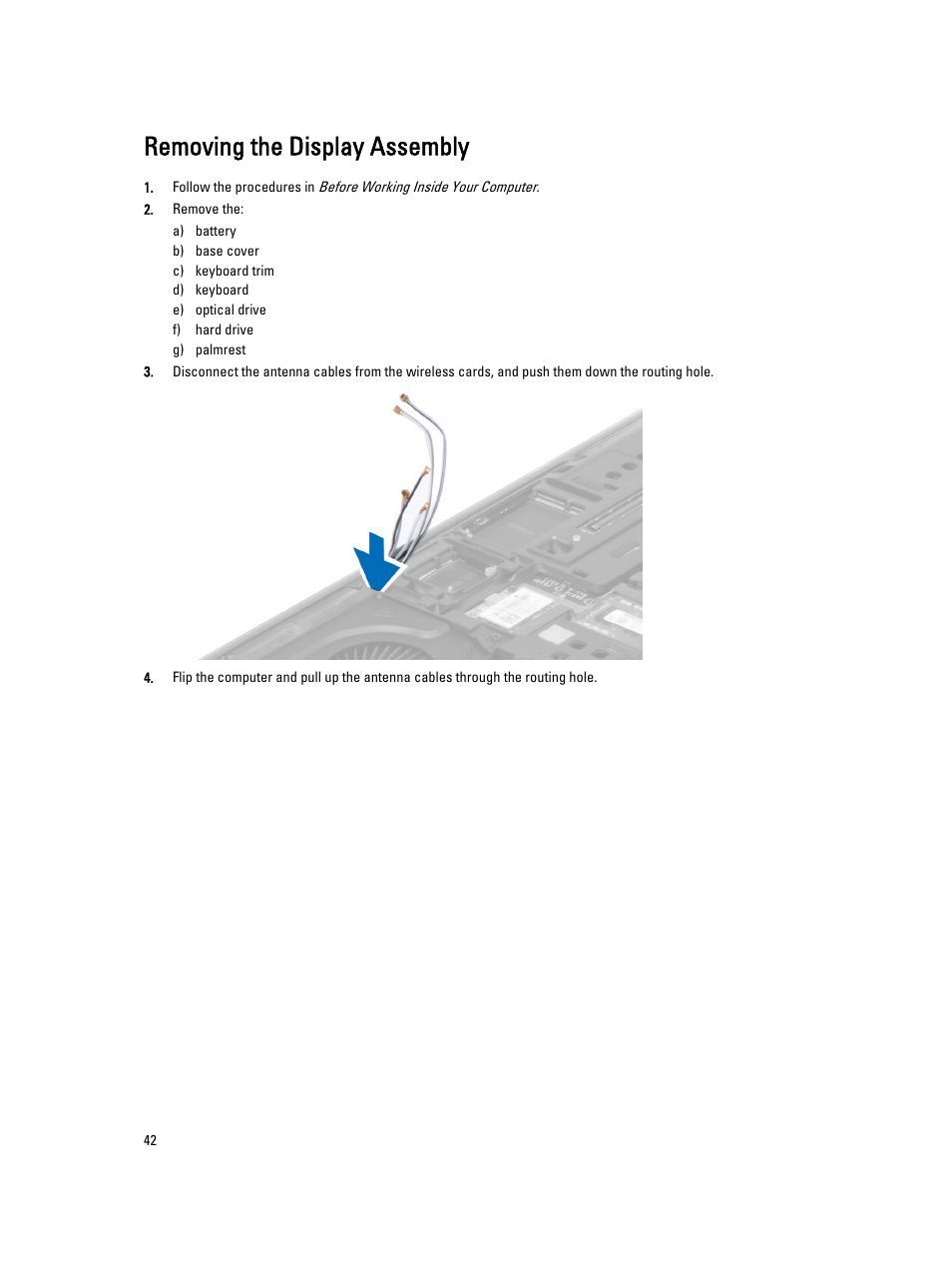 Removing the display assembly | Dell Precision M4800 (Late 2013) User Manual | Page 42 / 83