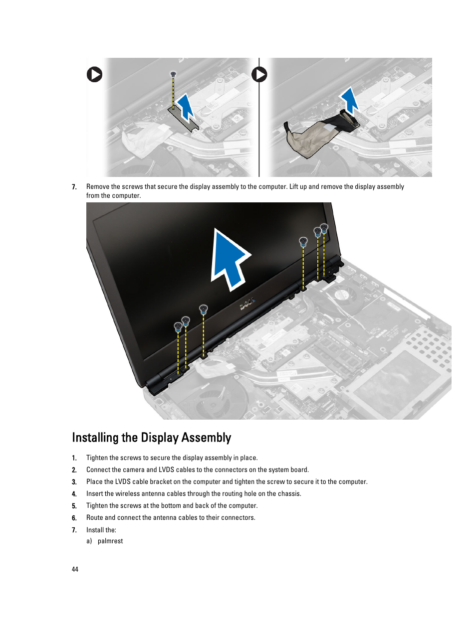 Installing the display assembly | Dell Precision M4800 (Late 2013) User Manual | Page 44 / 83