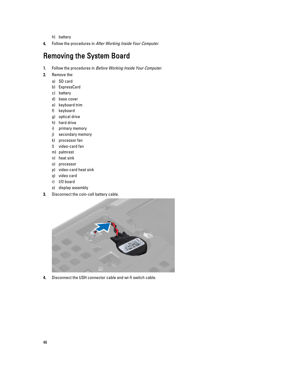 Removing the system board | Dell Precision M4800 (Late 2013) User Manual | Page 46 / 83