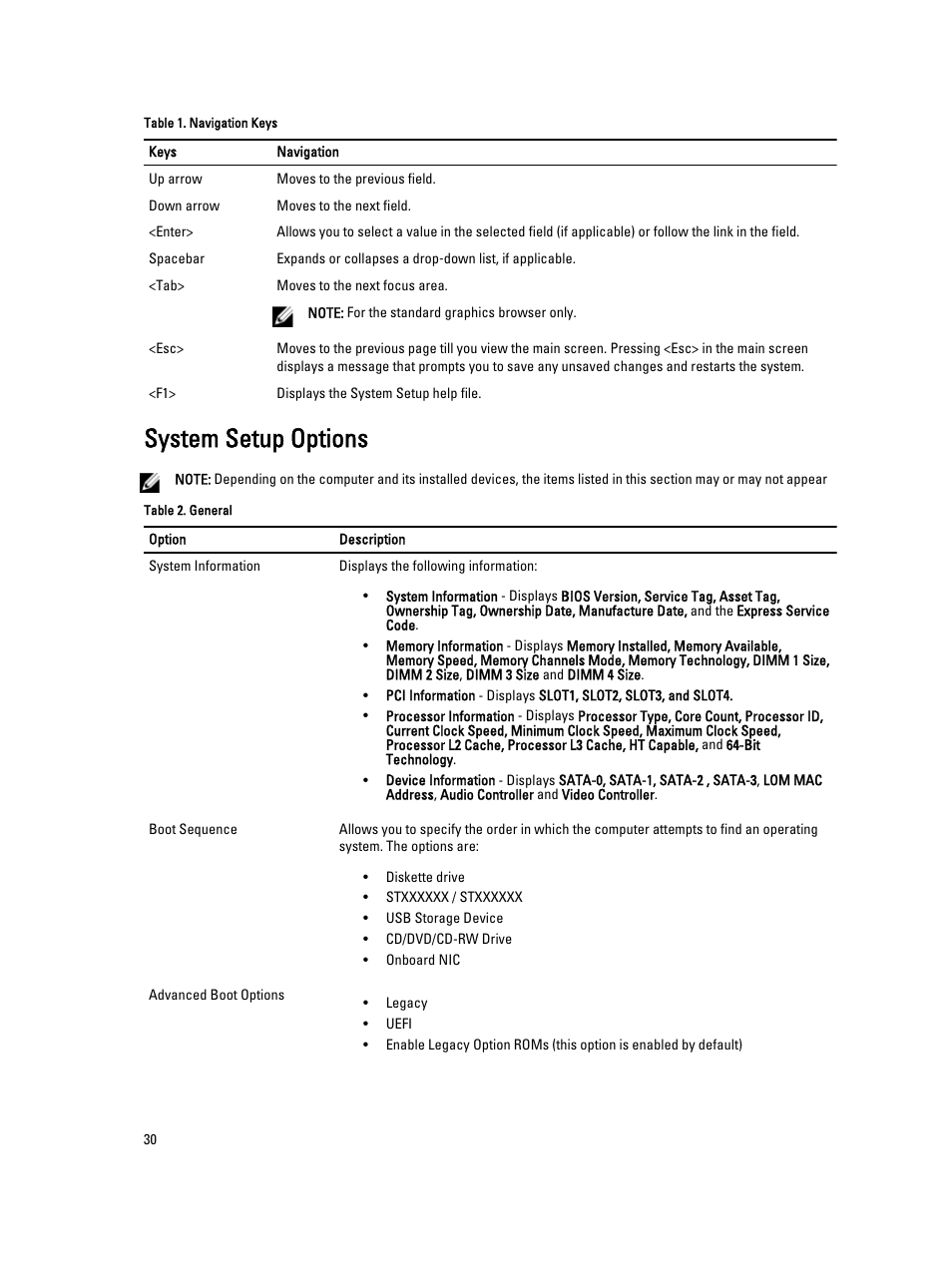 System setup options | Dell Precision T1700 (Mid 2013) User Manual | Page 30 / 53