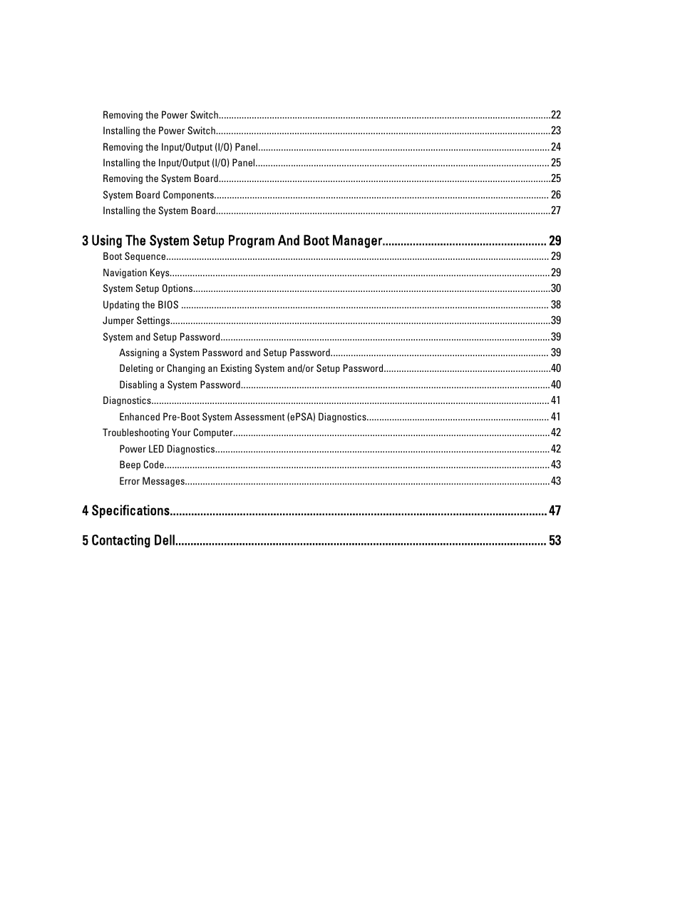 3 using the system setup program and boot manager, 4 specifications 5 contacting dell | Dell Precision T1700 (Mid 2013) User Manual | Page 4 / 53