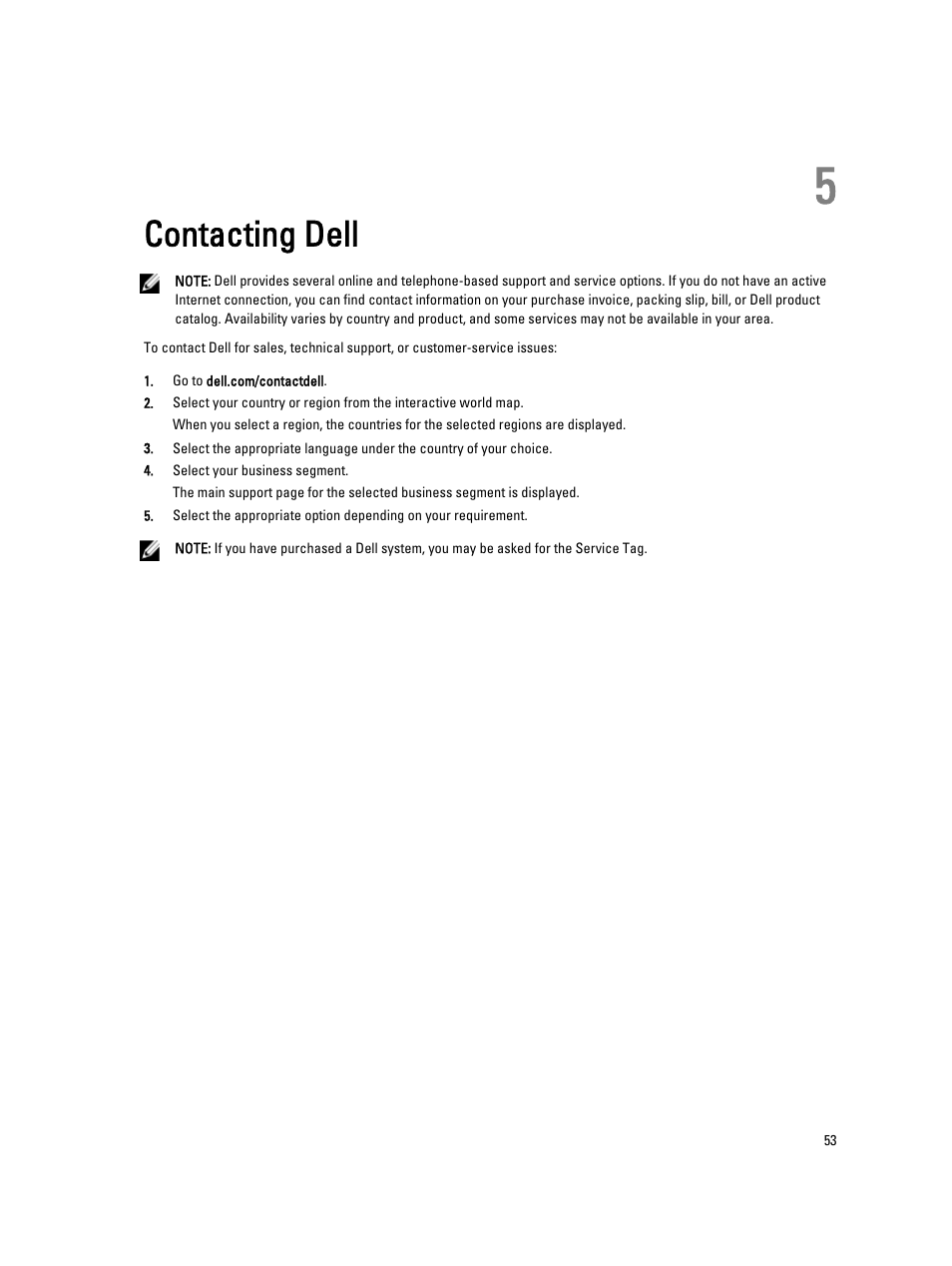 Contacting dell, 5 contacting dell | Dell Precision T1700 (Mid 2013) User Manual | Page 53 / 53