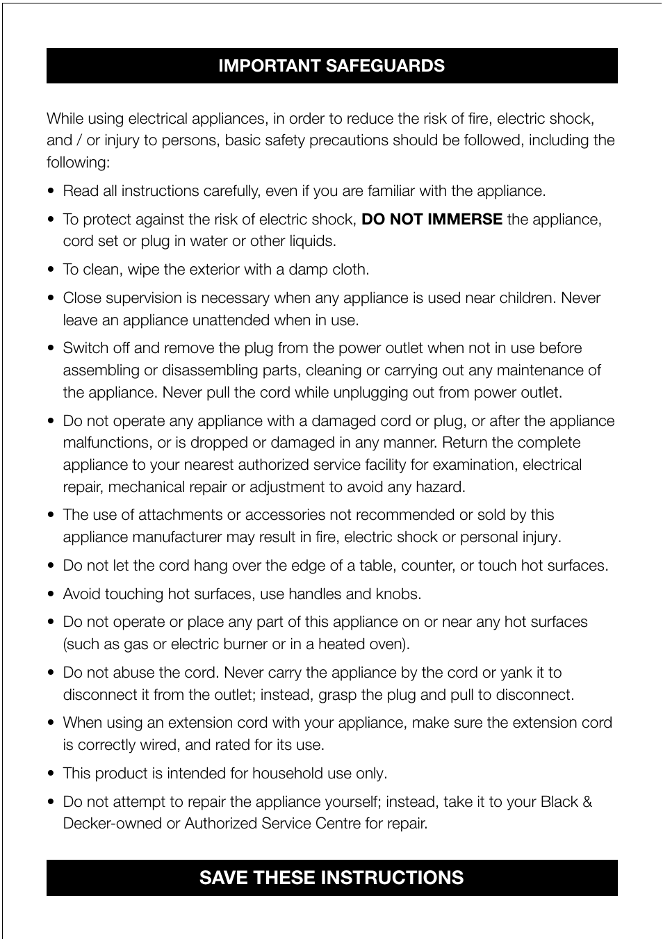 Save these instructions | Black & Decker VM610 User Manual | Page 2 / 12