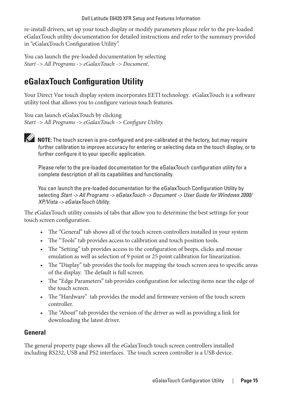 Egalaxtouch configuration utility, General | Dell Latitude E6420 XFR (Early 2011) User Manual | Page 15 / 23