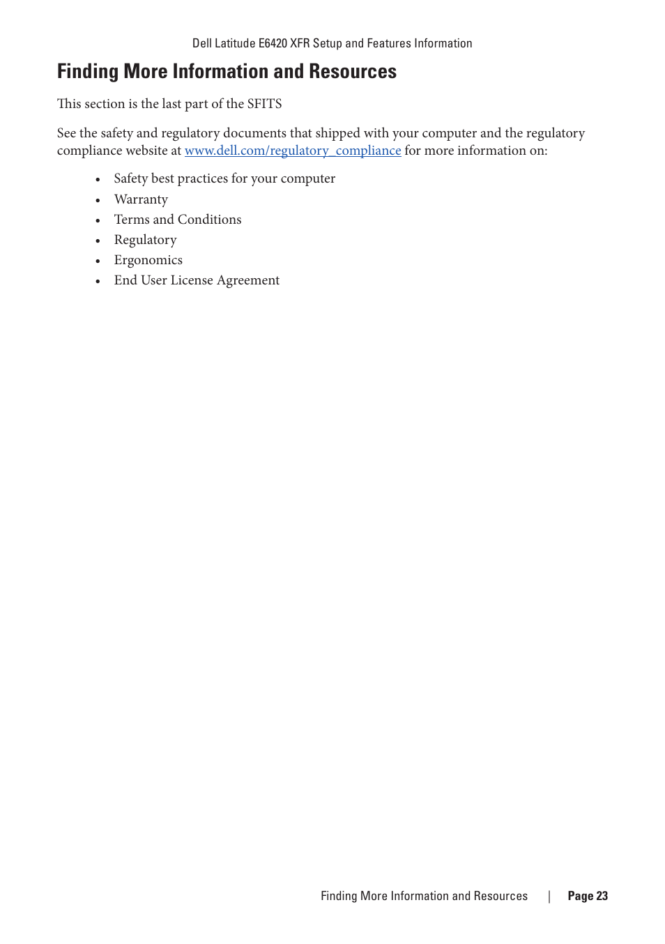 Finding more information and resources | Dell Latitude E6420 XFR (Early 2011) User Manual | Page 23 / 23