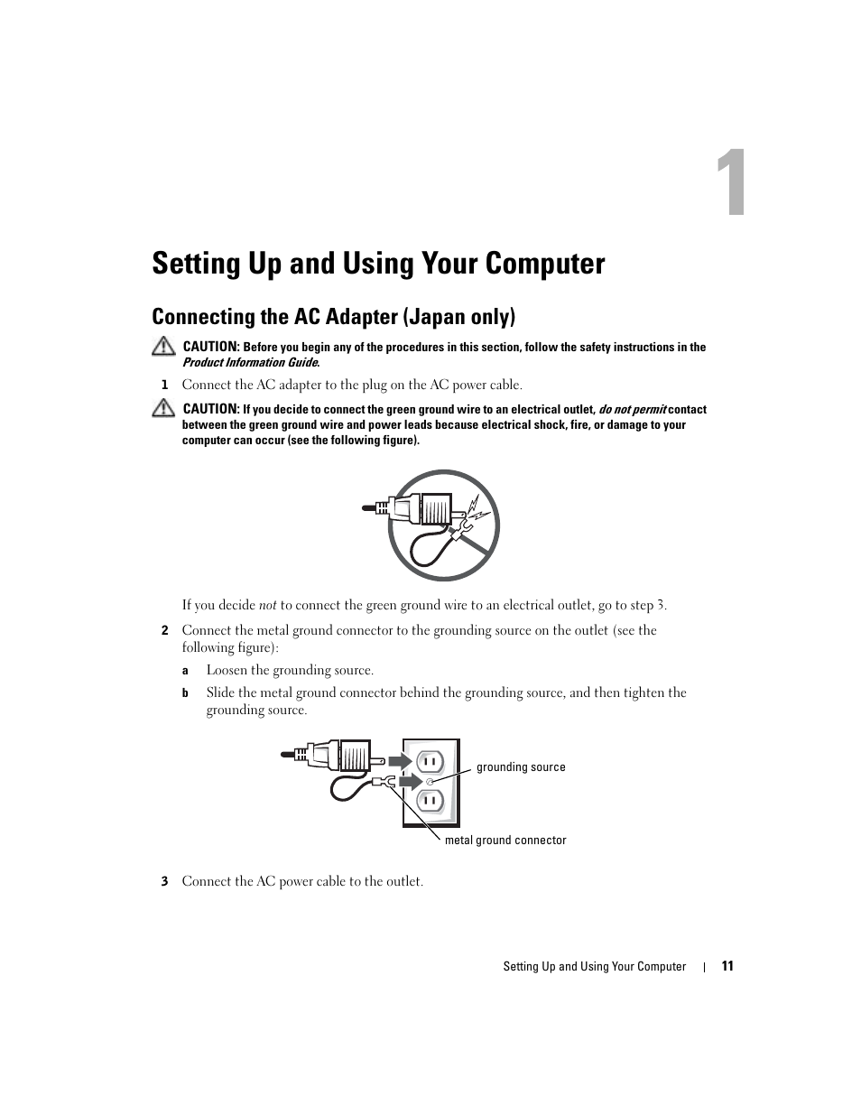 Setting up and using your computer, Connecting the ac adapter (japan only) | Dell Dimension 4600C User Manual | Page 11 / 104