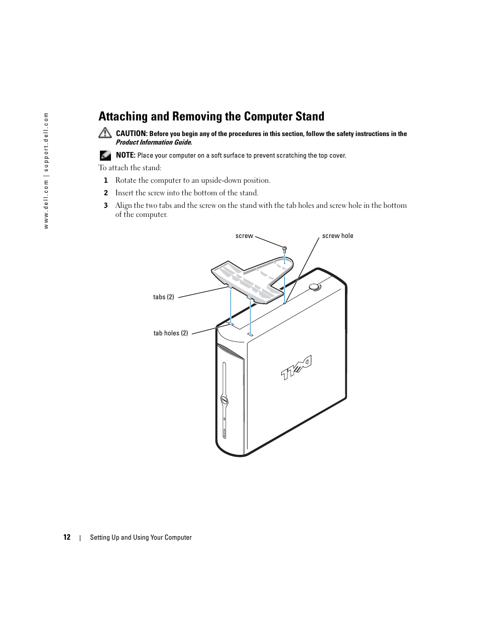 Attaching and removing the computer stand | Dell Dimension 4600C User Manual | Page 12 / 104