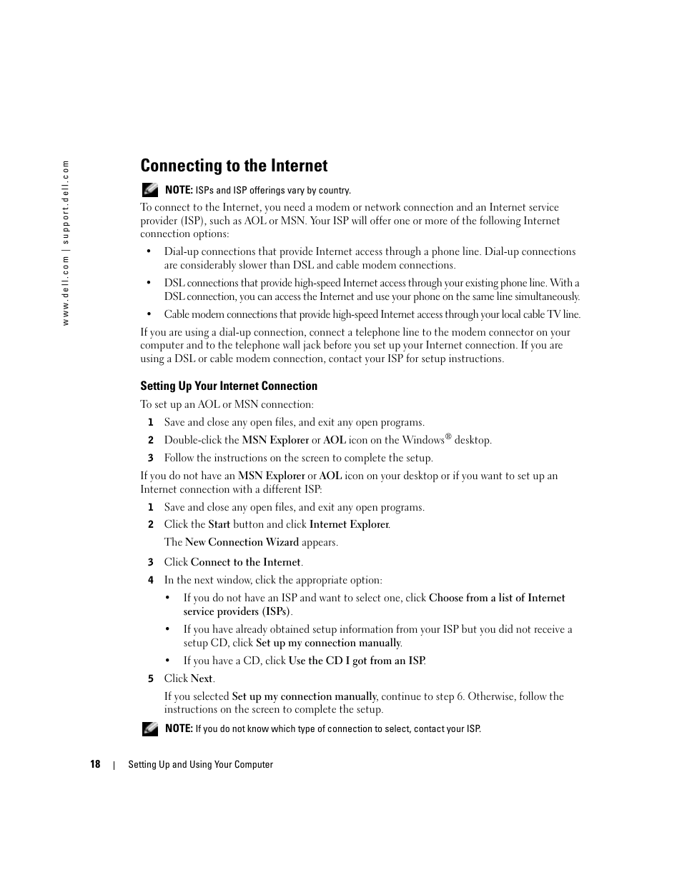 Connecting to the internet | Dell Dimension 4600C User Manual | Page 18 / 104