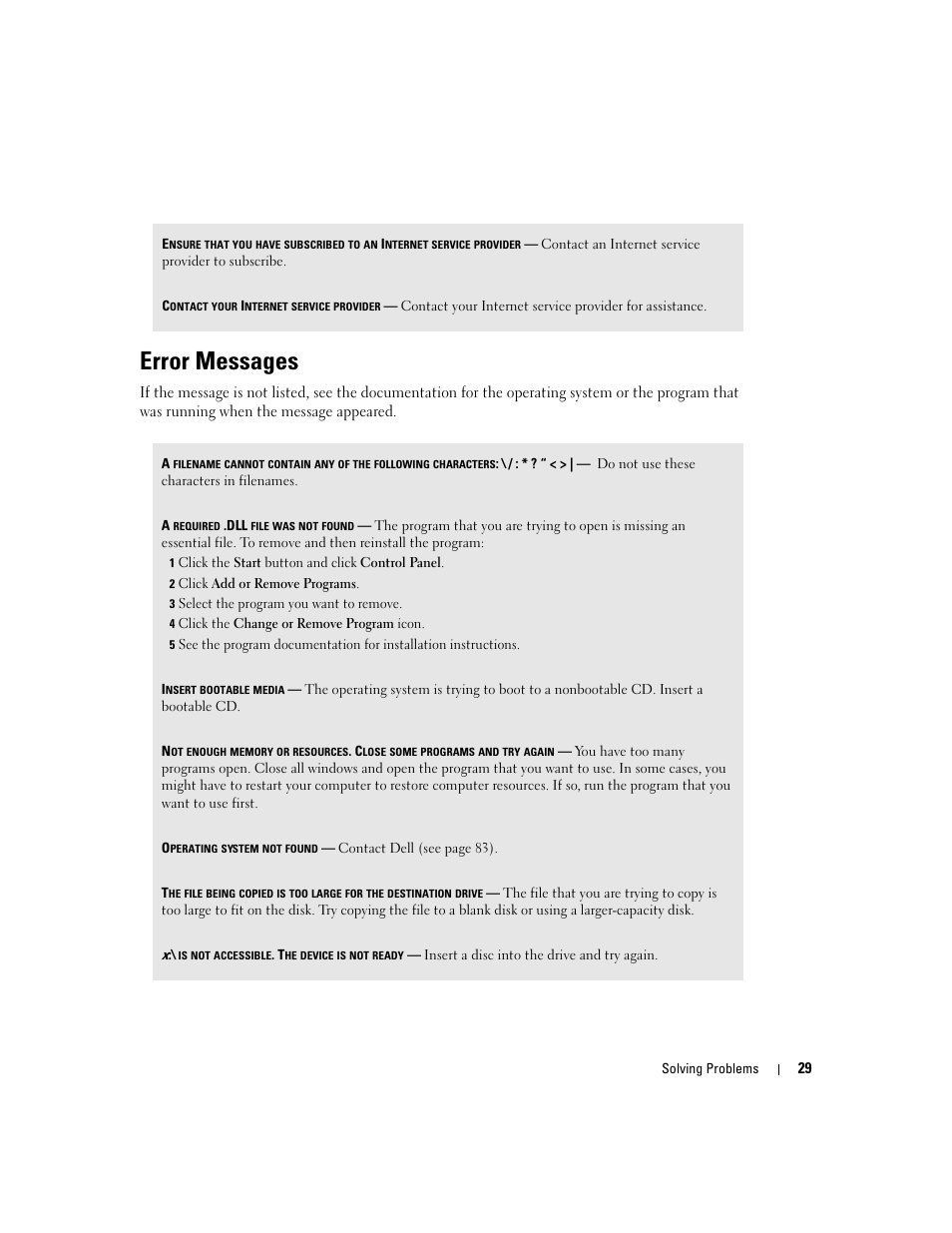 Error messages | Dell Dimension 4600C User Manual | Page 29 / 104