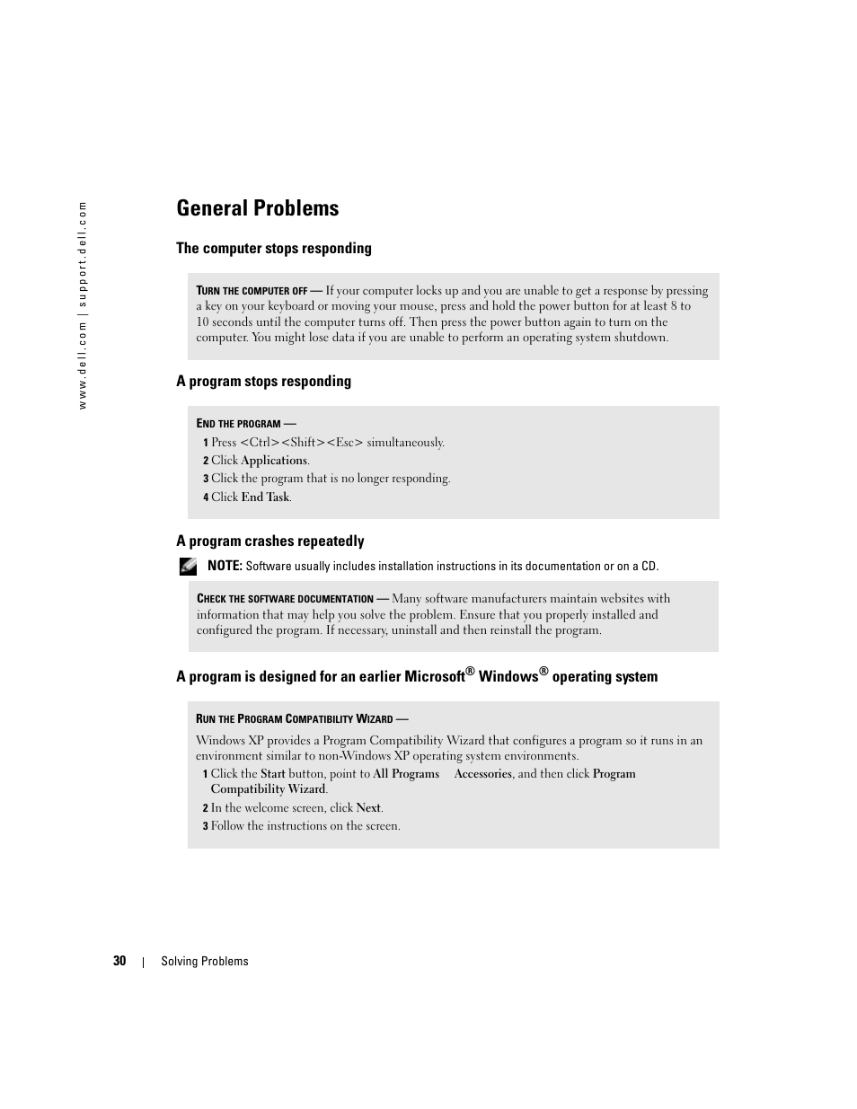 General problems, A program is designed for an earlier microsoft, Windows | Operating system | Dell Dimension 4600C User Manual | Page 30 / 104