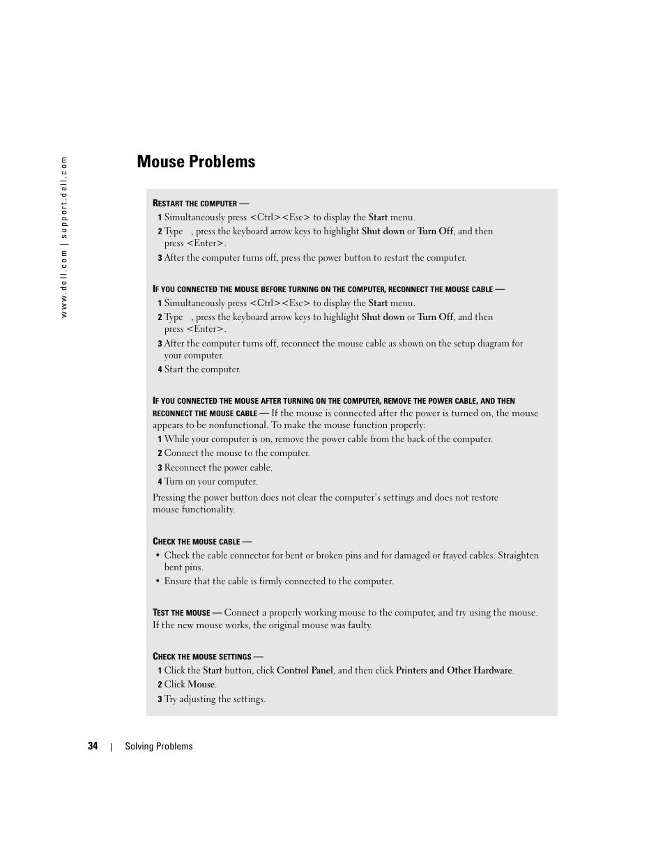 Mouse problems | Dell Dimension 4600C User Manual | Page 34 / 104
